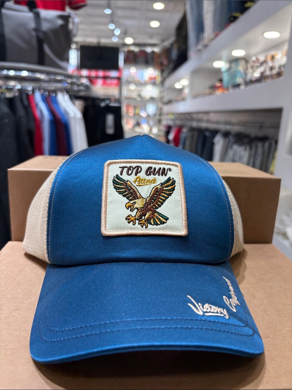 Top Gun Eagle Trucker Cap - Blue & Beige